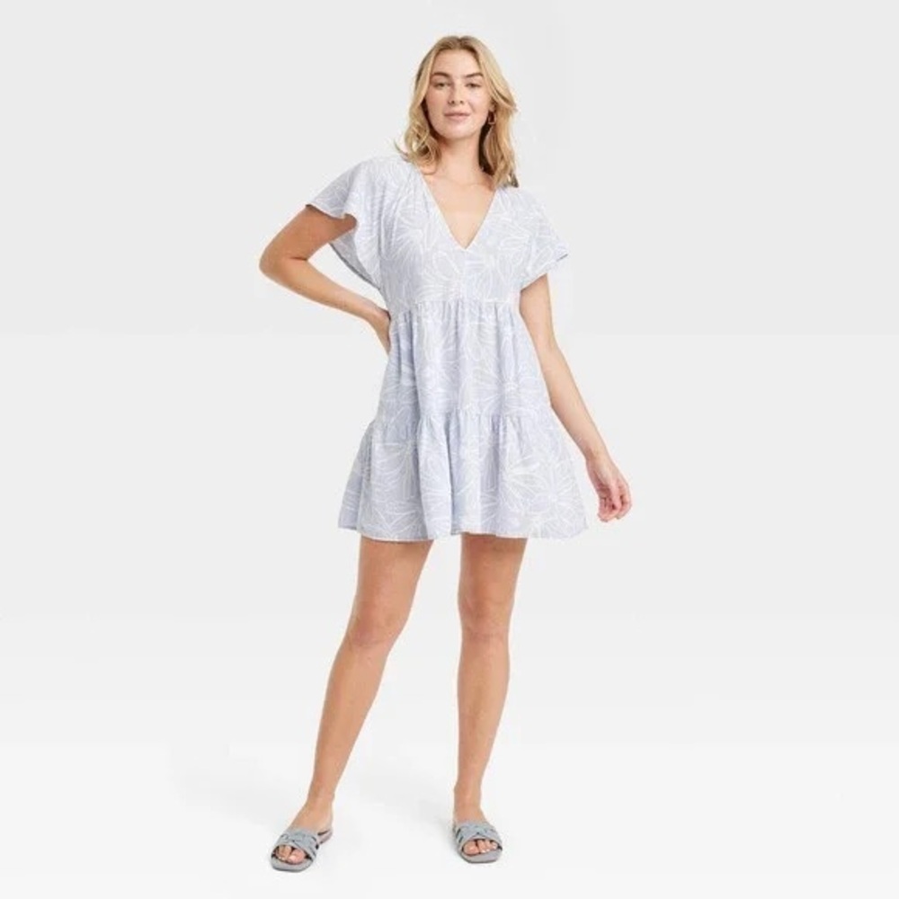 Universal Thread Light Blue Floral Babydoll Dress Ladies S